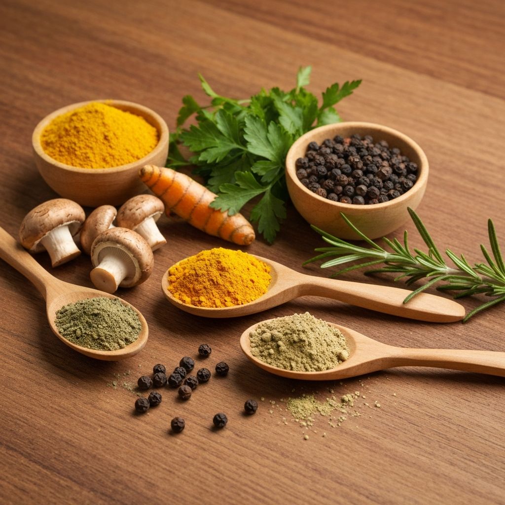 Verschiedene Nahrungsergänzungsmittel auf Holzoberfläche